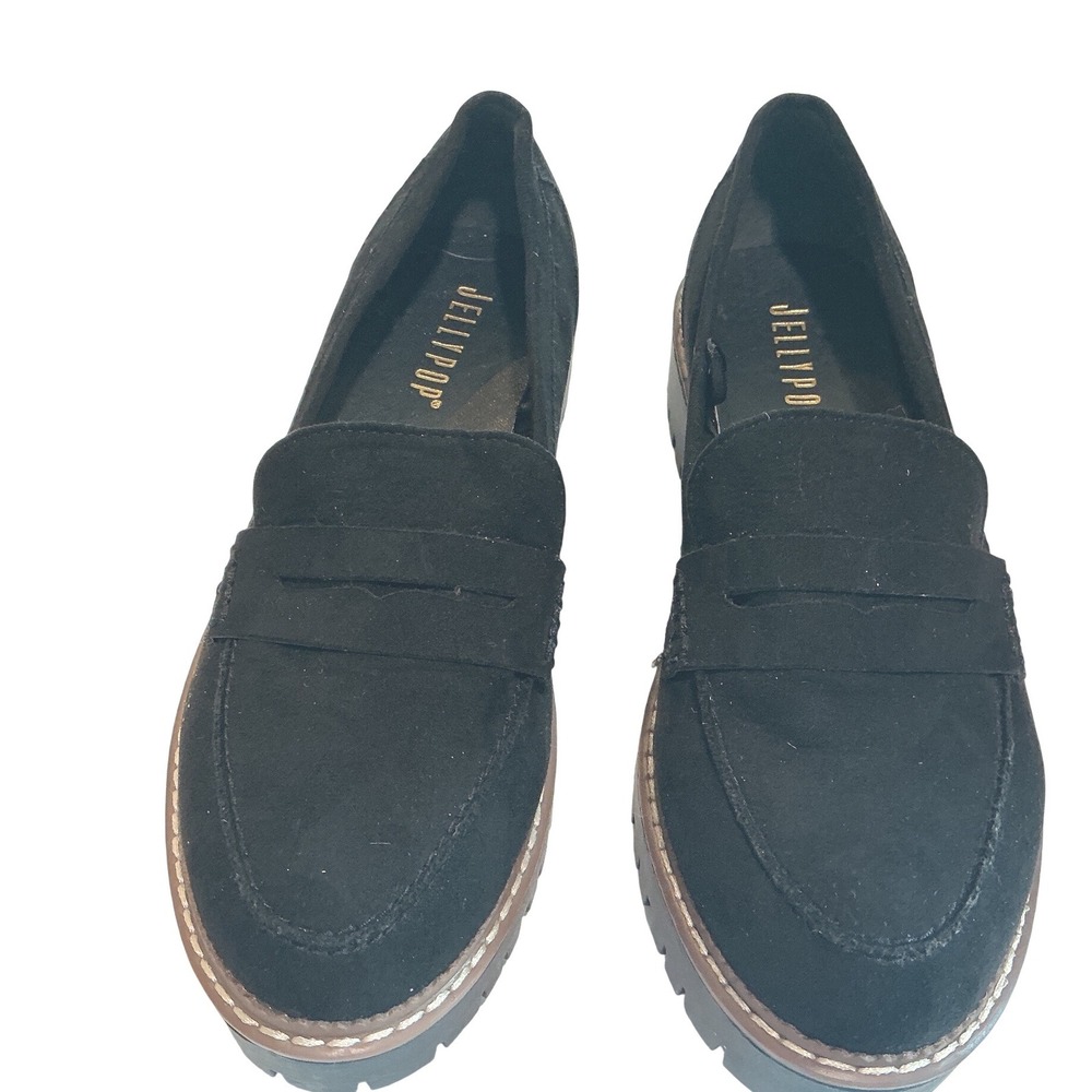 Jellypop New Paris Black Faux Suede Chunky Lug Sole Penny Loafers Women's 8.5M